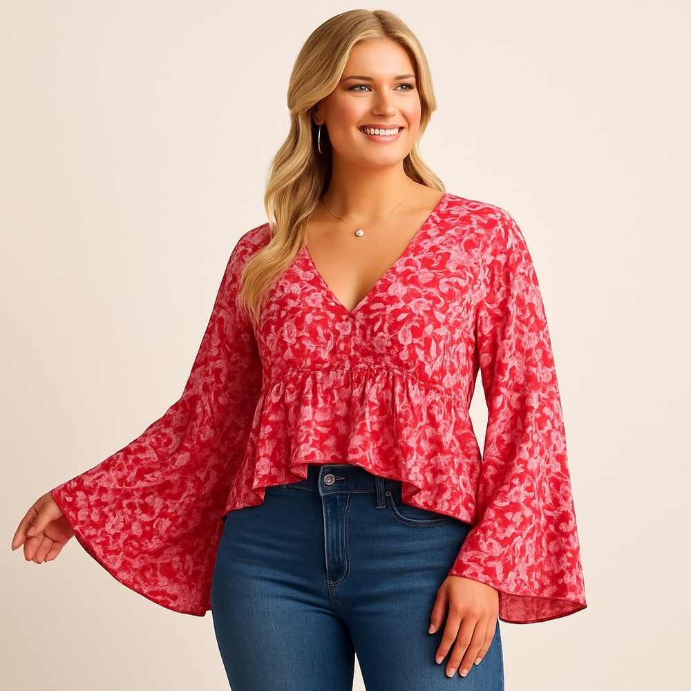 Band Of The Free Pink Red Pheasant XS/S Shirt Blouse Wing Floral Ruffle Boho Top